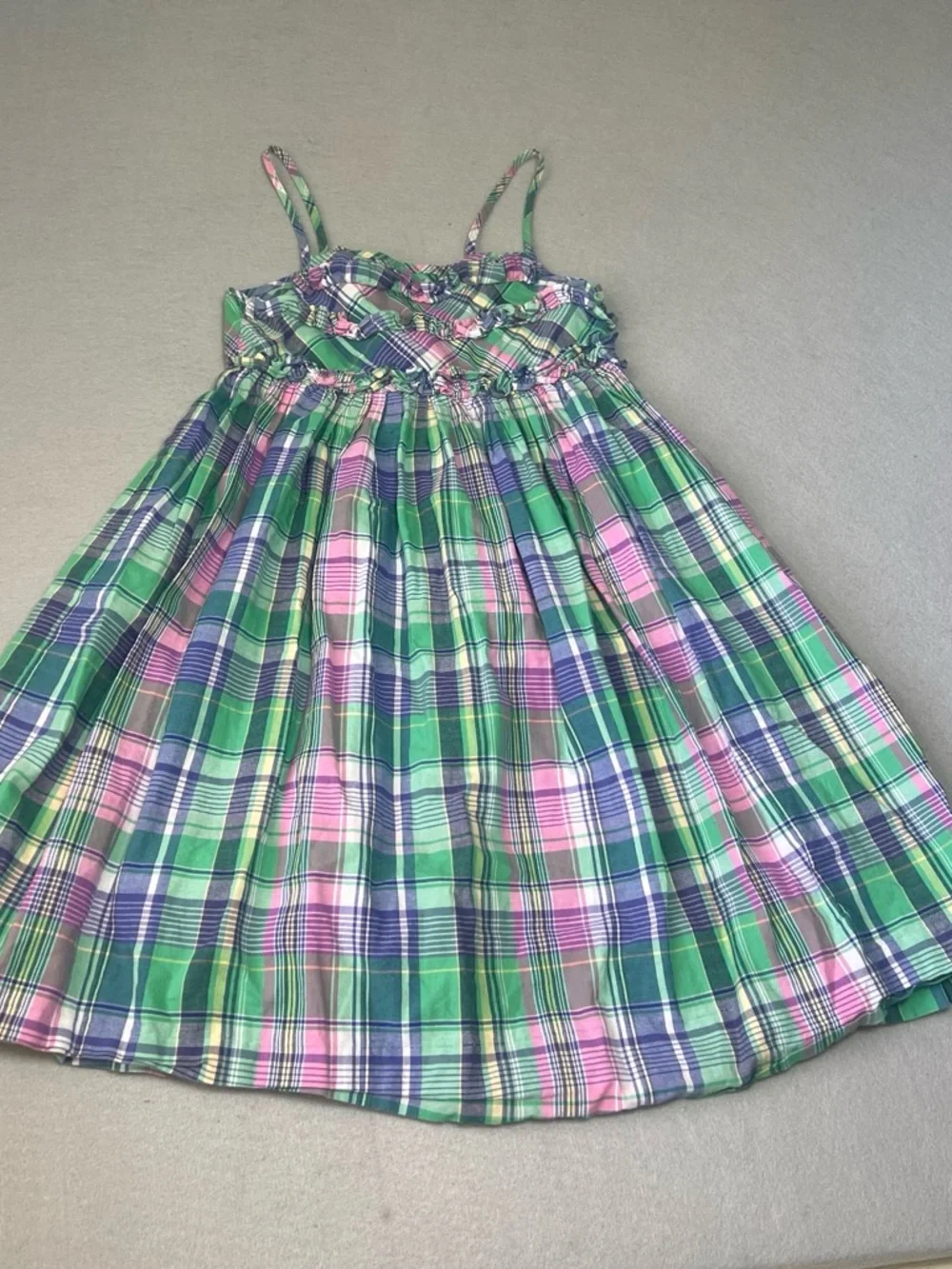 Ralph Lauren Girls Size 6 Cotton Green Pink Blue Plaid Sundress Back to School